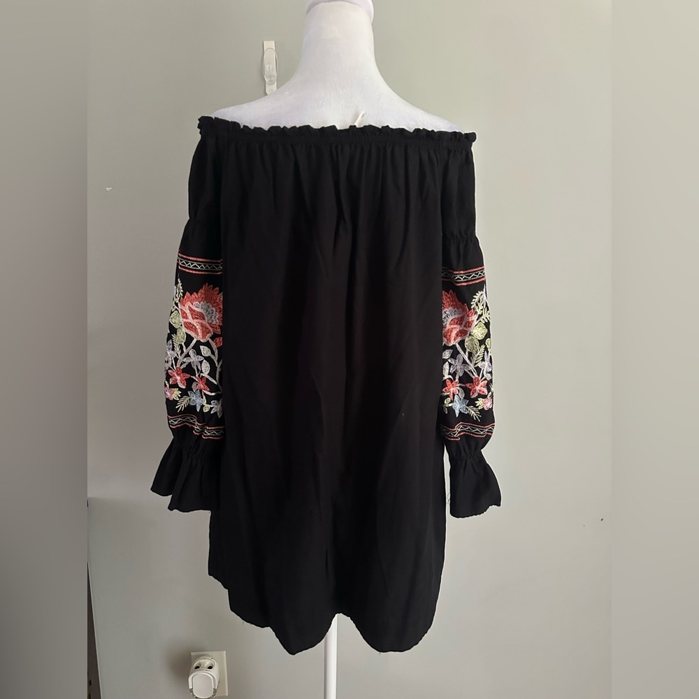 Free People Fleur Du Jour Black Floral Embroidered Off Shoulder Dress Black S - Picture 9 of 15